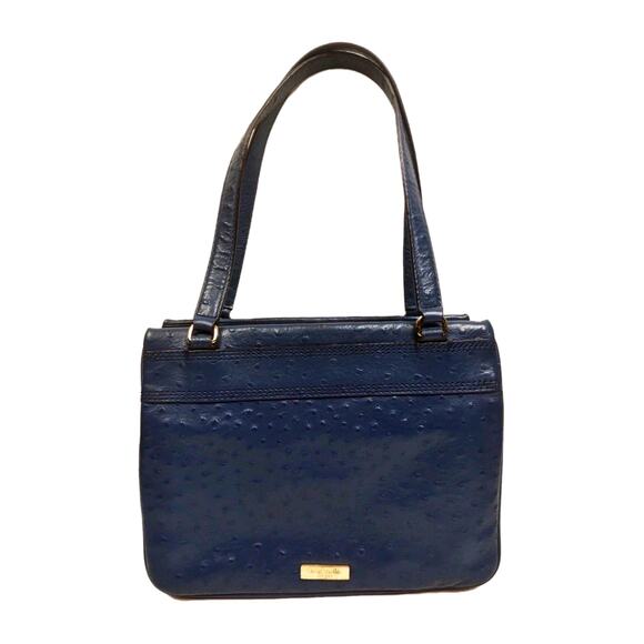 KATE SPADE New York Blue Ostrich Leather Bow Bag Handbag Purse Shoulder Bag - Picture 3 of 16